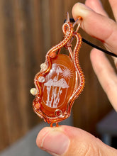 Load image into Gallery viewer, Reserved for Troy B Carnelian etched Mushie with gem inclusions Wire wrapped pendent necklace