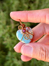 Load image into Gallery viewer, Sea sediment jasper with ruby gem accent wire wrapped mini heart pendant