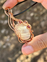 Load image into Gallery viewer, Reserved for MELANIE R Moonstone with Garnet Inclusions Wire wrapped pendent necklace