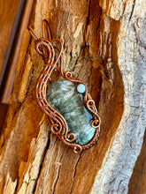 Load image into Gallery viewer, Seraphinite with green aventurine gem accent wire wrapped pendant necklace