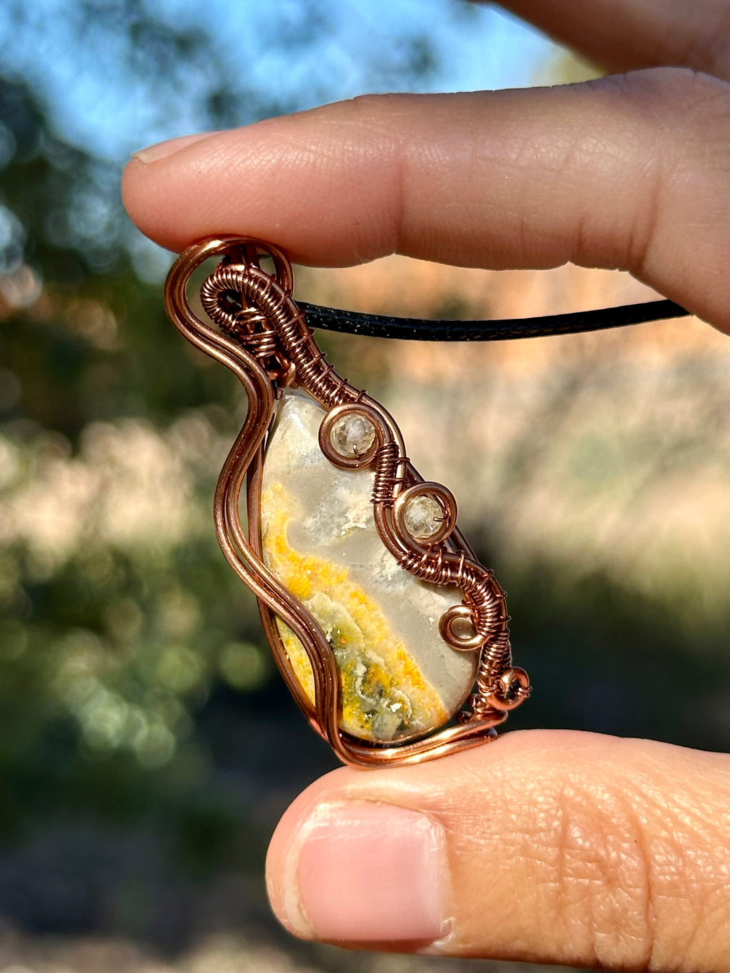 CHAIN ADDITION Bumblebee jasper with Golden Rutile Quartz Inclusion Wire Wrapped Pendent Necklace