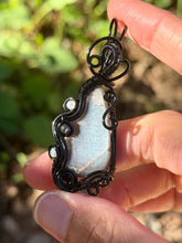 Load image into Gallery viewer, Chocolate Moonstone with Labradorite + Obsidian Gem Accents wire wrapped pendant necklace