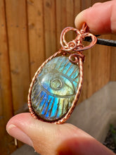 Load image into Gallery viewer, Reserved for Angie p Evil Eye Labradorite Wire Wrapped Pendent Necklace