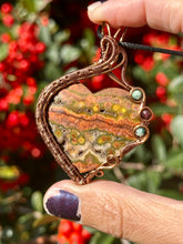 Load image into Gallery viewer, ARTISAN CAB (adit stones) Ocean Jasper with tree agate + garnet gem accents wire wrapped pendant necklace