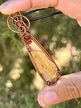 Load image into Gallery viewer, Crazy lace agate with carnelian gem accent wire wrapped pendant necklace