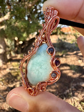 Load image into Gallery viewer, Reserved for Ann c Larimar + Ruby + Sapphire Wire Wrapped Pendent Necklace
