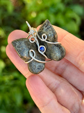 Load image into Gallery viewer, Pyrite butterfly with lapis lazuli gem accent wire wrapped pendant necklace