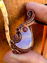 Load image into Gallery viewer, Reserved for Rachel h Moonstone with Ruby gem inclusion Wire Wrapped Pendent Necklace
