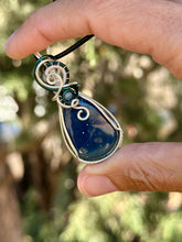 Load image into Gallery viewer, Leland Obsidian with aquamarine gem accent wire wrapped pendant necklace