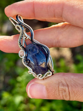 Load image into Gallery viewer, Sunstone Iolite with sunstone gem accent wire wrapped pendant necklace