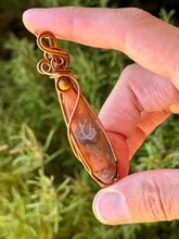 Load image into Gallery viewer, artisan cab (positive rocks) carnelian with tiger eye gem accent wire wrapped pendant necklace