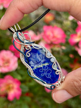 Load image into Gallery viewer, ARTISAN STONE (Marina Rabinskaya) Lapis lazuli with blue kyanite + Angelite gem accents wire wrapped pendant necklace