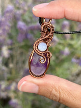 Load image into Gallery viewer, Trapiche Amethyst with Blue chalcedony gem accents wire wrapped pendant necklace