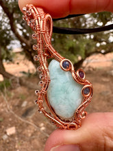 Load image into Gallery viewer, Reserved for Ann c Larimar + Ruby + Sapphire Wire Wrapped Pendent Necklace