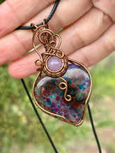 Load image into Gallery viewer, Polka Dot Labradorite (enhanced) with lilac jade gem accents wire wrapped pendant necklace