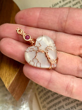 Load image into Gallery viewer, Reserved for ann c Grey Moonstone with Ruby gem inclusion tree of life Wire wrapped pendant