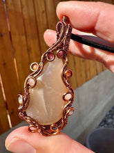 Load image into Gallery viewer, Reserved for Michelle b Peach Moonstone with Gem inclusions Wire Wrapped Pendent Necklace