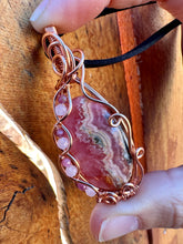 Load image into Gallery viewer, Reserved for jenni p Rhodochrosite with gem inclusions Wire Wrapped Pendent Necklacete