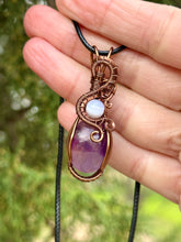 Load image into Gallery viewer, Trapiche Amethyst with Blue chalcedony gem accents wire wrapped pendant necklace