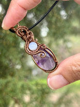 Load image into Gallery viewer, Trapiche Amethyst with Blue chalcedony gem accents wire wrapped pendant necklace