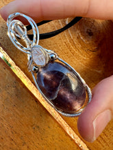 Load image into Gallery viewer, Reserved for Rachel Iolite + Herkimer diamond Wire Wrapped Pendent