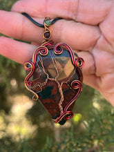 Load image into Gallery viewer, Faceted bloodstone with garnet + zoisite gem accents tree of life wire wrapped pendant necklace