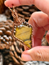 Load image into Gallery viewer, Artisan cab (Casdans) Tiger eye with citrine + smoky quartz gem accents wire wrapped pendant necklace