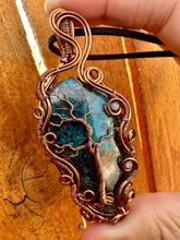 Load image into Gallery viewer, Reserved for Sara j Azurite Shattuckite with angelite gem inclusion Wire Wrapped Pendent Necklace