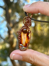 Load image into Gallery viewer, Carnelian Slice with Tiger Eye gem accents wire wrapped pendant necklace