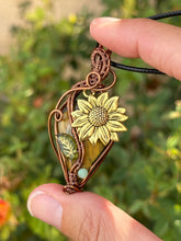 Load image into Gallery viewer, Reserved for Nancy h Tiger’s eye Sunflower with gem inclusion Wire wrapped pendent necklacew