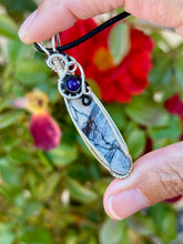 Load image into Gallery viewer, Picasso Jasper with amethyst gem accent wire wrapped pendant necklace