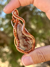 Load image into Gallery viewer, Copper rutile quartz with hematite + carnelian gem accents wire wrapped pendant necklace