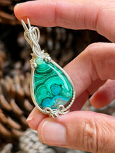 Load image into Gallery viewer, Malachite/chrysocolla with chrysoprase gem accent wire wrapped pendant necklace