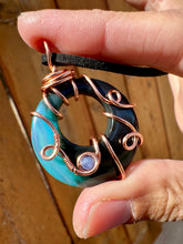 Load image into Gallery viewer, Reserved for Erica l Dyed Blue Agate with sodalite inclusion Wire Wrapped Pendent Necklace