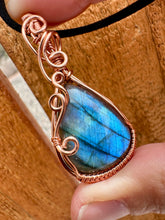 Load image into Gallery viewer, Reserved for Taylee r Blue Flash Labradorite Wire Wrapped Pendent Necklace