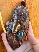 Load image into Gallery viewer, Reserved for Tanya r Warrior Horse Turquoise + Moonstone Polymer Clay Pendent