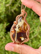 Load image into Gallery viewer, Indonesian (UV REACTIVE) Amber with carnelian + garnet gem accents wire wrapped pendant necklace