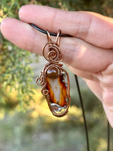 Load image into Gallery viewer, Carnelian Slice with Tiger Eye gem accents wire wrapped pendant necklace