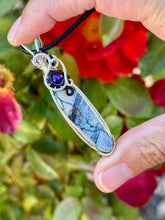 Load image into Gallery viewer, Picasso Jasper with amethyst gem accent wire wrapped pendant necklace