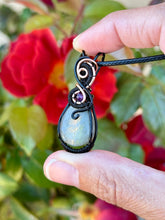 Load image into Gallery viewer, Labradorite with amethyst gem accent wire wrapped pendant necklace