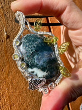 Load image into Gallery viewer, Reserved for Ashlee b Moss Agate with Peridot Gem Inclusion Wire Wrapped Pendent Necklace