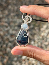 Load image into Gallery viewer, Ruby in kyanite with aquamarine gem accents wire wrapped pendant necklace
