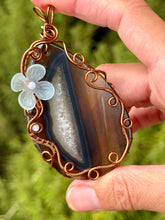 Load image into Gallery viewer, Black Agate with Angelite + obsidian gem accents wire wrapped pendant necklace