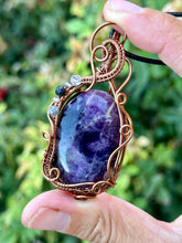 Load image into Gallery viewer, Reserved for Taylee r Blue John fluorite with gem Inclusion Wire Wrapped Pendent Necklace