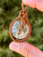 Load image into Gallery viewer, Peace jade with peridot gem accent wire wrapped pendant necklace