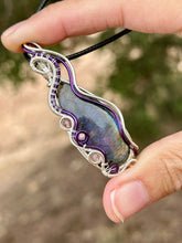Load image into Gallery viewer, Reserved for Cassandra h DUO TONED WIRE Spectrolite Labradorite with strawberry quartz + phosphosiderite inclusions wire wrapped pendant