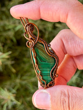 Load image into Gallery viewer, Artisan cab (johari gems) Malachite with obsidian + prehnite gem accents wire wrapped pendant necklace