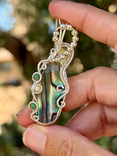 Load image into Gallery viewer, Abalone with sea sediment jasper + mother of pearl gem accents wire wrapped pendant necklace