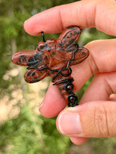 Load image into Gallery viewer, Mahogany obsidian dragonfly with garnet + onyx gem accents wire wrapped pendant necklace