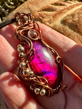 Load image into Gallery viewer, Reserved for Denise s Magenta Enhanced Lab with super 7 inclusions Wire Wrapped Pendent Necklace